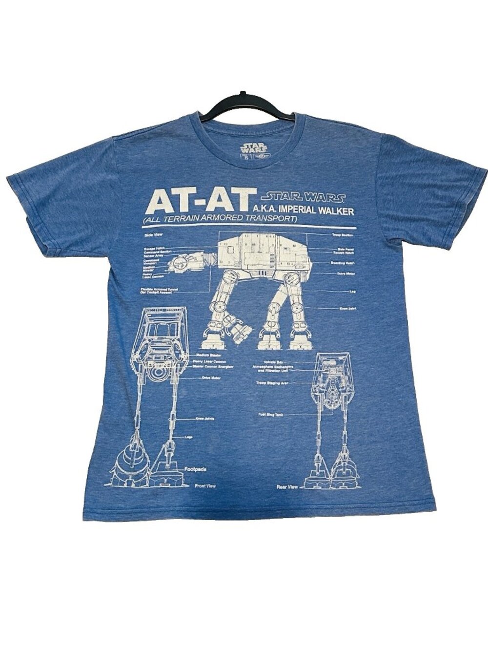 Star Wars Blue T-Shirt AT-AT Imperial Walker Short Sleeve Crew Neck Size Small